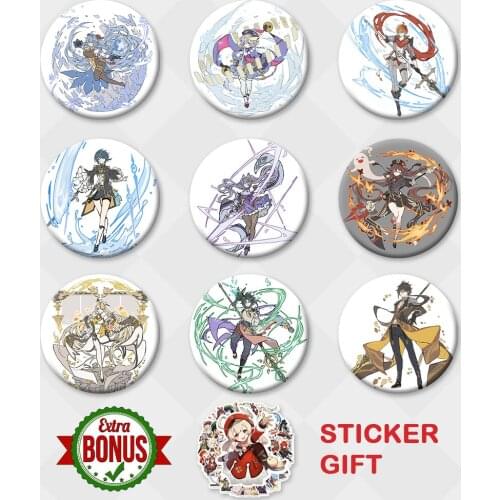 Genshin Impact Badge Xiao Tartaglia Zhongli Keqing Qiqi Characters Comic illustration Liyue Brooch Cosplay Game Decoration Gifts