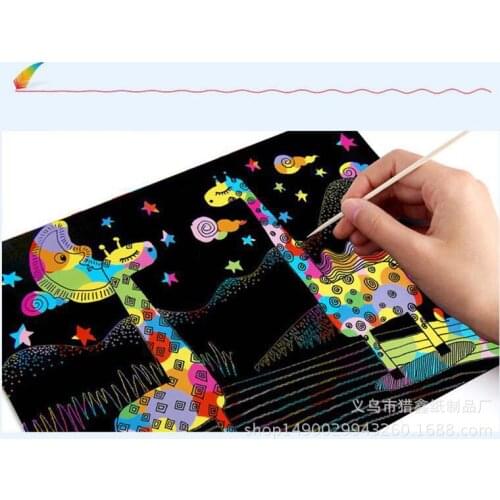 10 Sheets Drawing paper creative Colourful Engraving Paper With Pen Stencil Rainbow Scratch Art Craft Christmas gift