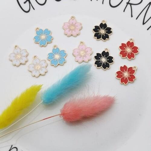 10PCS Enamel Flower Charms For Earrings Cherry Blossoms Pendants DIY Jewelry Findings Bracelet Dangle 5 colors Gold Base YZ824