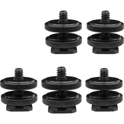 5 Pack 1/4 inch Flash Hot Shoe Mount Adapter to Tripod Screw Converter Adapters with Double Nuts for DSLR Camera Rig Monitor LED