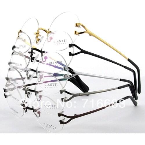 Agstum High Quality Luxury Pure Titanium 49mm Rimless Round Vintage Eyeglass Frame Spectacles Rx G280439 Free Shipping