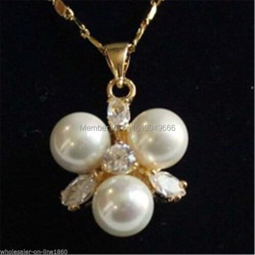 FREE SHIPPING>>Rare South 8mm White Sea Shell Pearl plated Pendant Necklace