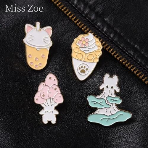 Stalk Plant Mushroom Enamel Pin Cute Ice Cream Bubble Tea Brooches Metal Badges For Backpack Hat Bag Jewelry Gift For Kid Friend