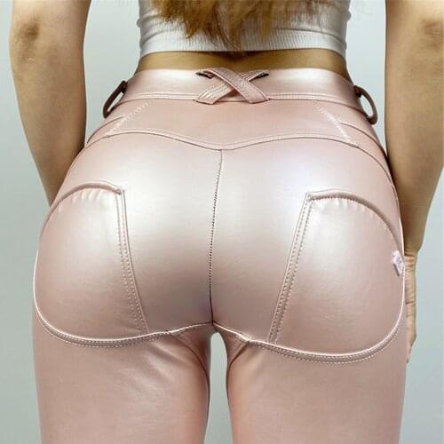 Melody G1 Professional Push Up Faux Leather Pants Pink Silve Wine Color Pu Leather Trousers Femme Winter Warm Fleece Lined Pants