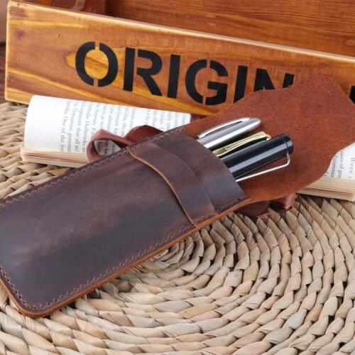 Dropshipping Portable Lightweight Pen Holder Retro Faux Leather Handmade Pen Holder Pencil Pouch Protective Sleeve Cover