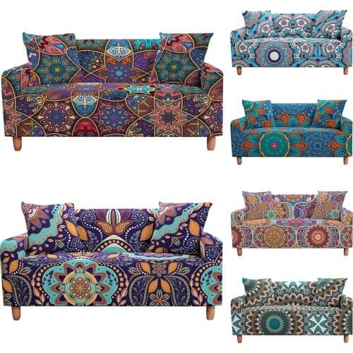 Elastic Sofa Covers for Living Room All-inclusive Slip-resistant Mandala Couch Cover Strech L Shape Corner Sofa Towel Slipcover