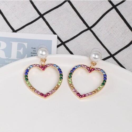 Geometric Design Woman Heart Earrings AAA Crystal Colorful Zircon Big Pendant Earrings For Women 2021 Unique Fashion Ear Ring Za