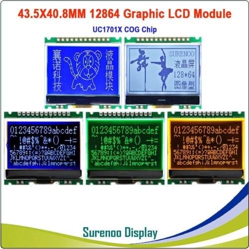 1.7" 43.5X40.8MM 12864 128X64 Serial SPI COG Graphic LCD Module Display Screen LCM Build-in UC1701X