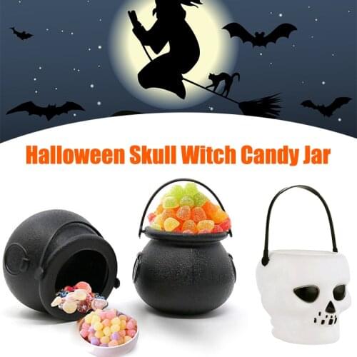 Halloween Candy Kettle Mini Plastic Witch Cauldron Candy Pot Hanging Buckets with Handle for Party Bar KTV Haunted House EIG88