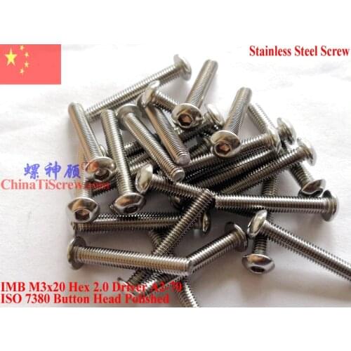 ISO 7380 Stainless Steel screws M3x20 Button Head Hex Driver A2-70 Polished ROHS 100 pcs