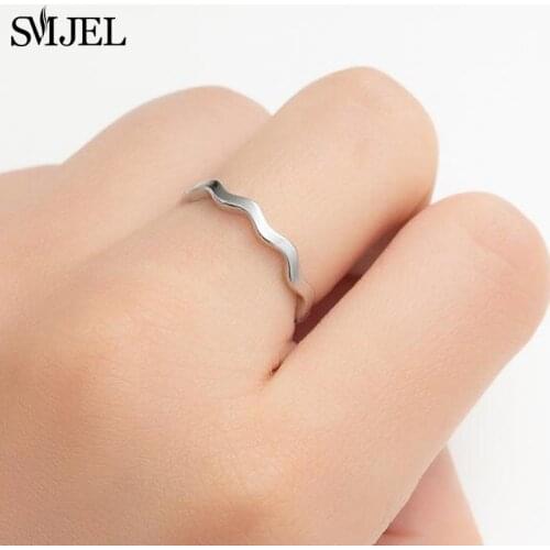 Punk Geometry Circular Wave Rings Opening Index Finger Accessories Buckle Joint Tail Ring for Women Stainless Steel Jewelry Gift