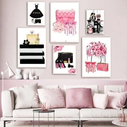 Fashion Girl Expensive Bag Long Skirt Cosmetics Canvas Printing Art Picture Nordic Poster Living Room Wall Decoration Picture