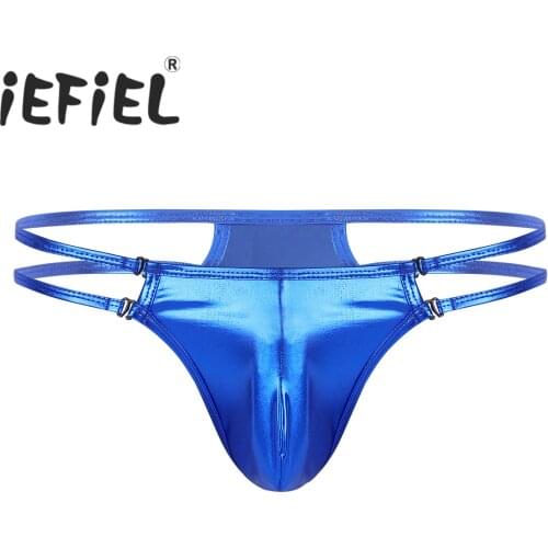 Fashion Male Mens Shiny Metallic Lingerie Low Rise Bulge Pouch T-Back Jockstrap G-string Thongs Bikini Triangle Briefs Underwear
