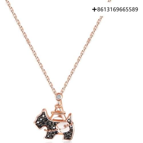 Fashion boutique S925 silver round the world series iron tower bag black dog necklace for men and women