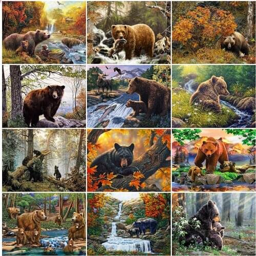 MomoArt Full Square Diamond Embroidery Bear 5D DIY Diamond Painting Animal Cross Stitch Kits Needlework Home Decor Gift