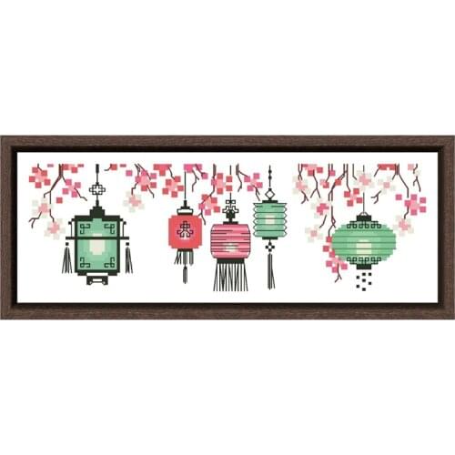 Plum and palace lantern cross stitch kits Dreampattern embroidery needlework sets 18ct 14ct 11ct white cloth DIY handmade