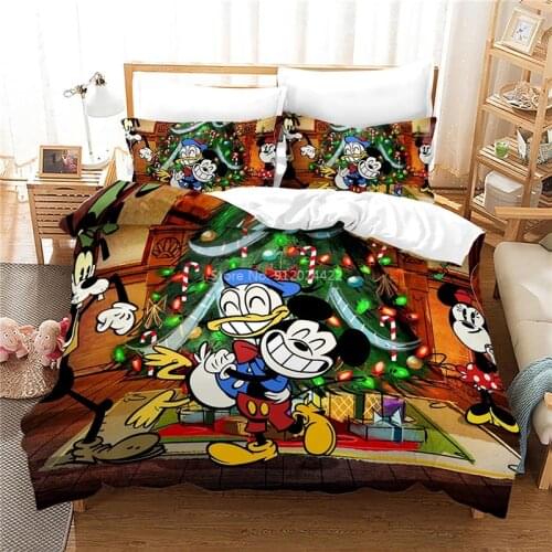 Disney Christmas Party Donald Duck Mickey Mouse Minnie Mouse 3d Bedding Sets Duvet Cover Pillowcase Europe/Australia/USA Size