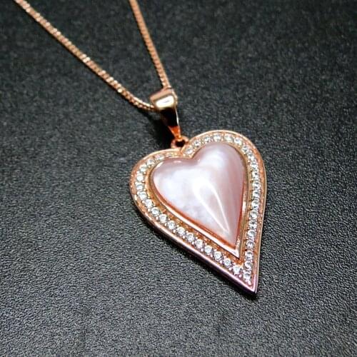 Beautiful 925 Sterling Silver Natural Mother Of Pearl Pink MOP Heart Pendant Necklace For Women Gift