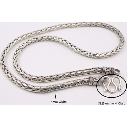Authentic 925 Sterling Silver 4mm Round Wheat Link Chain Necklace 20inch Length For Men