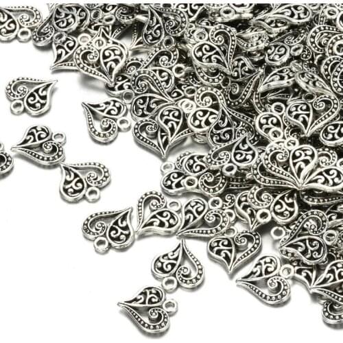 10/30pcs Charms Hollow Lovely Heart 15mm Handmade Craft Pendant Making fit Vintage Tibetan Bronze Silver Color DIY For Necklace