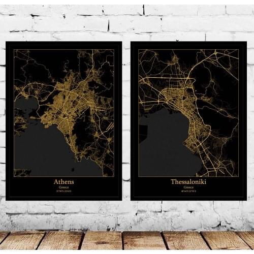 Athens Thessaloniki Greece Map Poster