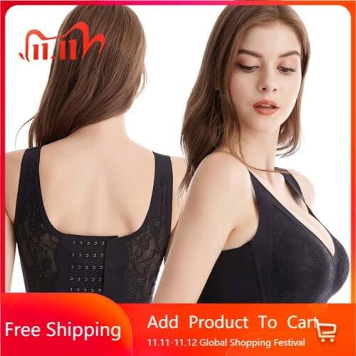 Sexy bras for women lace lingerie push up bra Bone-free wireless black gather breast bras Six Row Buckle