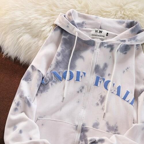 Japanese-style Vintage Women Hoodie Aesthetic Gradient Pocket Zip-up Casual Loose Sweatshirts Fashion Couples Hoodies Jacket