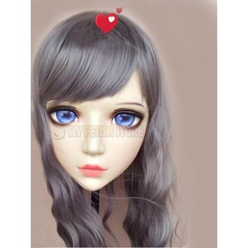 Yan-06)Female Sweet Girl Resin Half Head Kigurumi Mask With BJD Eyes Cosplay Japanese Anime Role Lolita Mask Crossdress Doll