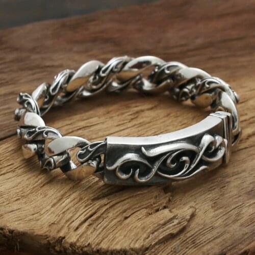 S925 wholesale sterling silver jewelry silver star with a Korean man to spend eternity retro Silver Flower Bracelet
