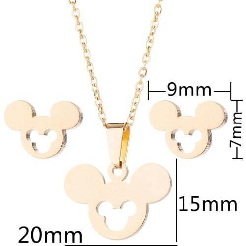 Mouse Jewelry Sets Cute Hollow Necklaces Earrings Stud Wholesale Cartoon Pendants Party Gift For Women 2021 Korean Accessories
