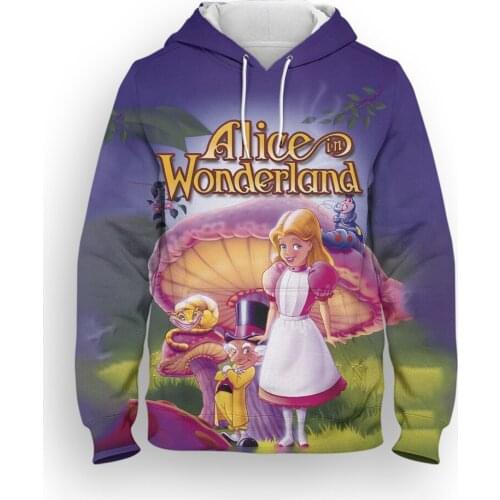Alice In Wonderland Male Sweatshirt Spring Fashion Cartoon Anime Clothes For Children Oversized 3D Print Women Hoodies