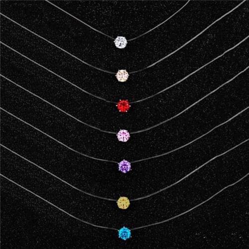 Choker Invisible Fish Line Crystal Necklace For Women Pendants Neck Zircon Woman Clavicle Chain Necklaces Jewelry Gift