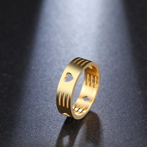 CACANA Heart Plum blossom Hollow-out For Women Gold Ring Female Bohemian Wedding Party Gifts Chain Stainless Steel Jewelry R477