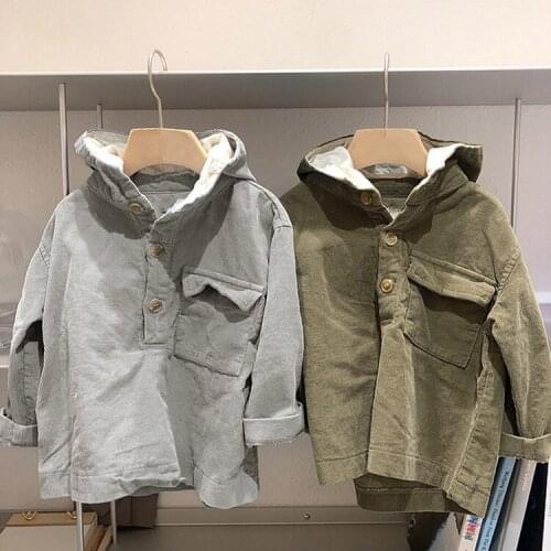 Baby Boys Winter Jackets 2020 New Arrival Korean Casual Kids Coats Fashion Solid Pocket Hooded Corduroy Jacket for Boy 2-6 Y