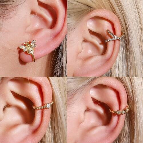 1 PCS Vintage U Shaped Crystal Ear Cuff Non Pierced Clip Earring Trendy Punk Gold Color X Bee Star Shape Small Circle Earrings
