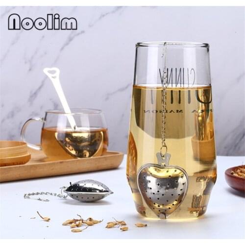 10Pcs/Lot Stainless Steel Tea Filter with Chain Metal Herb Spice Strainer Spoon Heart Shaped Tea Infuser Seasoning Ball Teaware