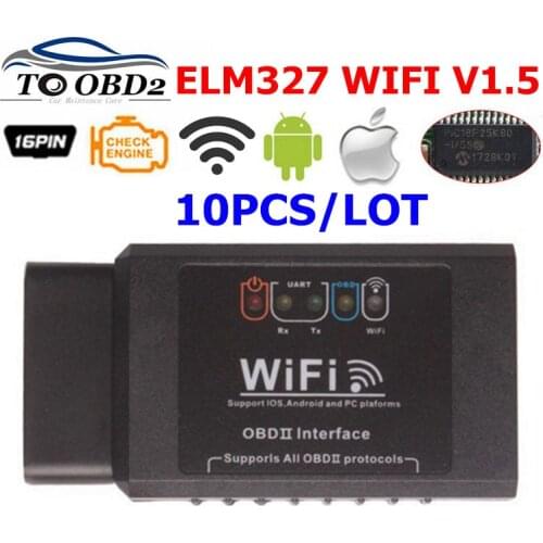 10pcs/Lot ELM327 WIFI HW V1.5 OBD 2 Scanner Diagnostic Tool for iOS &Android & Computer Work for 12V gasoline cars OBDII Scanner