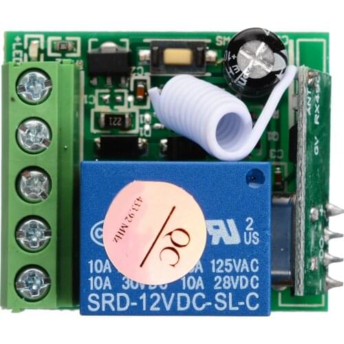 10A 433MHZ 1 Channel Receiver Wireless Relay RF Remote Control Switch Module DC12V Relay Switch Receiver Module