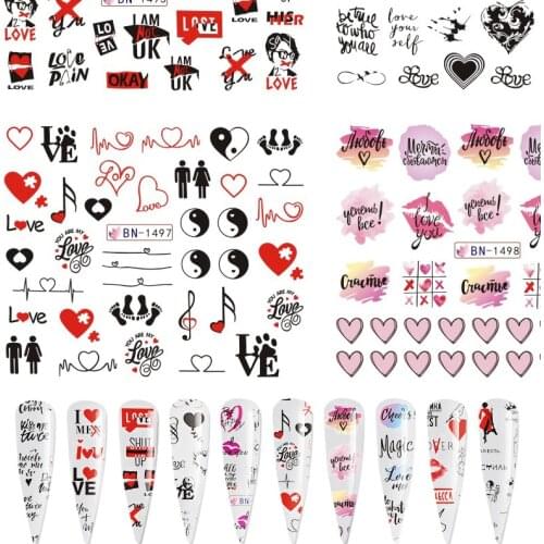 12Pcs/Set Manicure Love Letter Flower Sliders For Nail Inscriptions Nail Art Decoration DIY Water Transfer Slider Sticker Decal