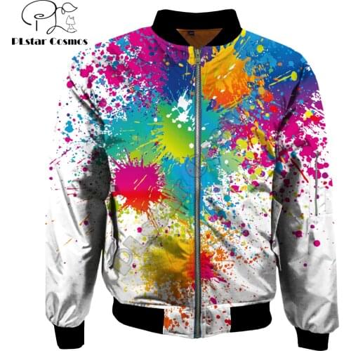 2019 Fashion Mens bomber jackets Rainbow Paint Splatter pattern Printed 3d Zipper Long Sleeve Pullover Unisex Streetwear