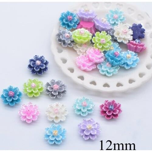 50Pcs/set 12mm Mixed Pearl Color Lotus Flower Flatback Scrapbookings Headwear Embellishment Accessories Decoration Bow Center