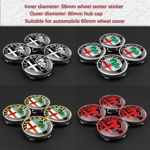 56+60mm Car Wheel Center Hub Caps Badge Emblem Rims Covers Stickers For Alfa Romeo 159 156 Giulietta Mito Giulia Spider Brera