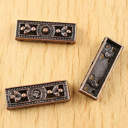 8pcs antiqued dark copper rectangle shaped crafted flower cover design h1803