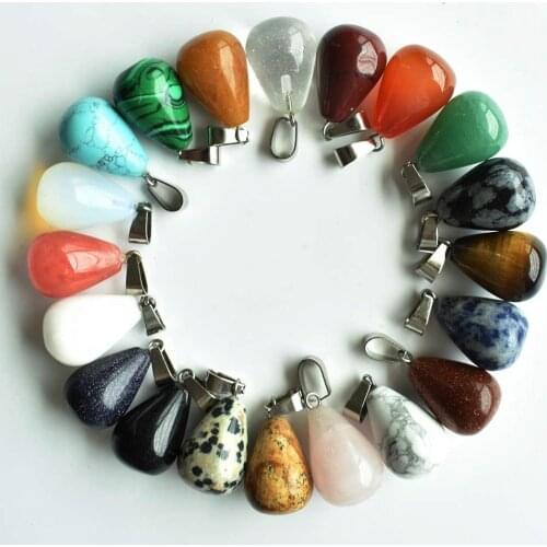 Free shipping 50pcs/lot wholesale assorted mixed natural stone water drop pendants Charms fit Necklaces jewelry making