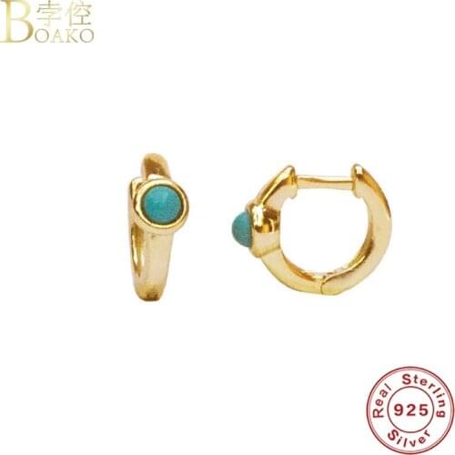 BOAKO Turquoise Earring 925 Sterling Silver Earrings For Women Pendiente Piercing Ohrringe Hoop Earing Luxury Gift Fine Jewelry