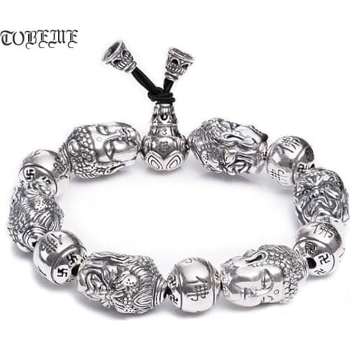 Handcrafted 999 Silver Vairocana Buddha Bracelet Tibetan Acalanatha Buddha Mala Bracelet Good Luck Bracelet Buddhist Wrist Mala