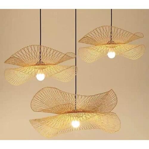 Rustic bamboo pendant lamp Teahouse Rattan Lamp Handmade woven lamp Cafe Bar Garden Dining Room Bedroom e27 country style lamp