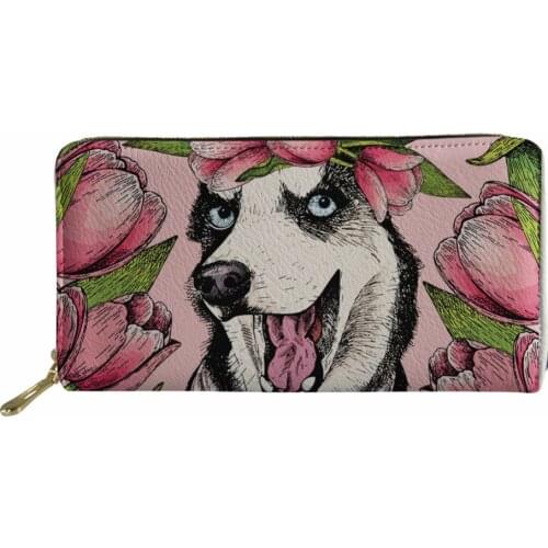 Long Purse&Wallet for Credit Caed Women Husky Printing Cluth Phone Cash Holder Females Coin Change Pocket for Girls