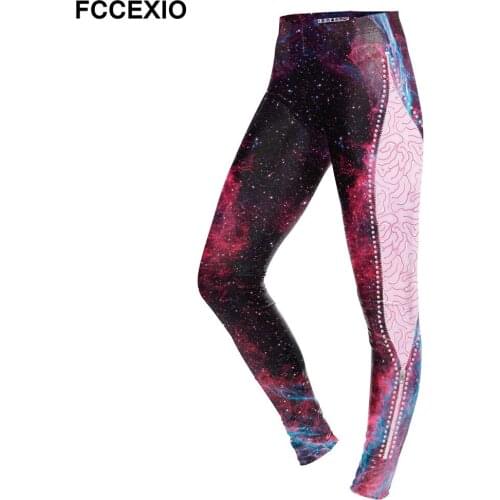 FCCEXIO 2019 New Brain Galaxy Patchwork 3D Printed Push Up Slim Fitness Women Jogging Workout Pants Plus Size Femme Leggings