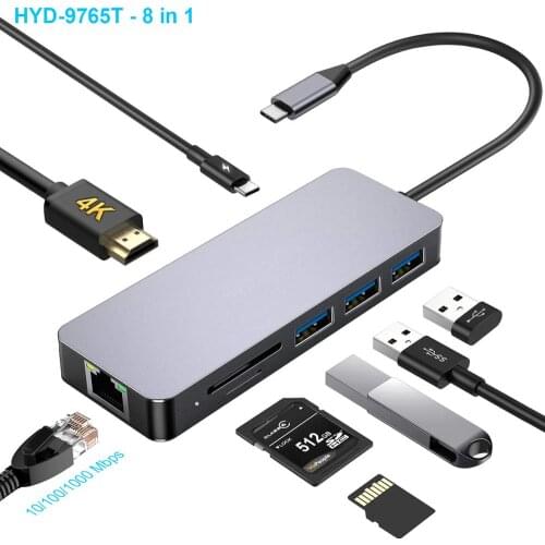 Best Sell USB Type C Adapter USB C Hub To RJ45 100W PD SD/TF Card Reader Full HD 4K For Macbook Pro C USB Splitter USB Hub